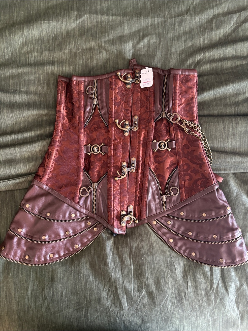 Steampunk Lace-Up Brocade Corset Skirt - Burgundy
